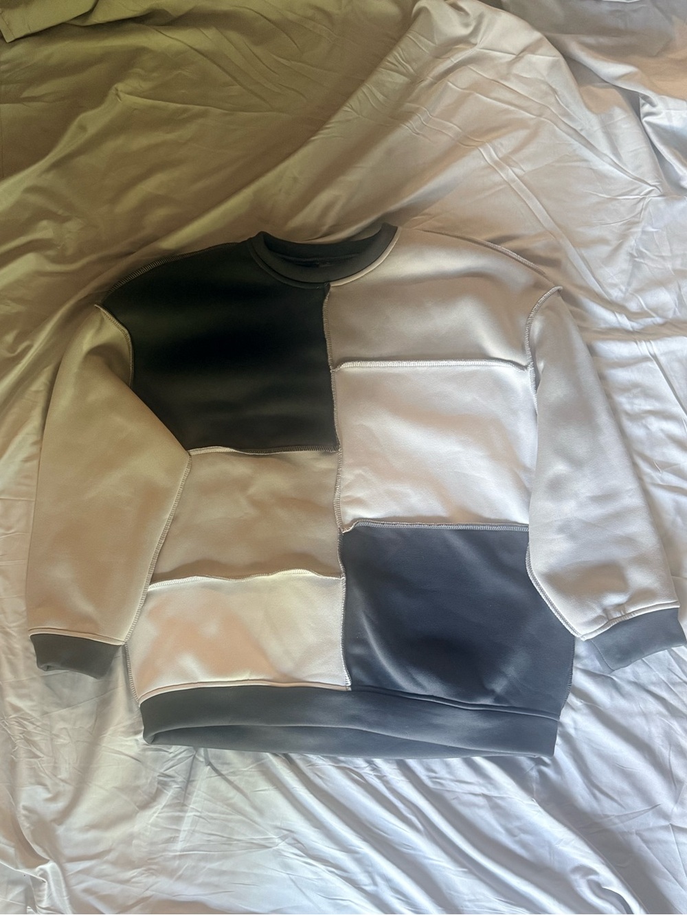 SHEIN Black and White Patchwork Crewneck Sweater